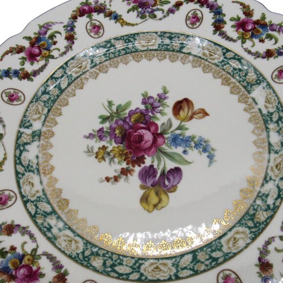 BAVARIA SCHUMANN Floral Design Round Plate with Gold Trim 11" Germany Vintage - Picture 7 of 11